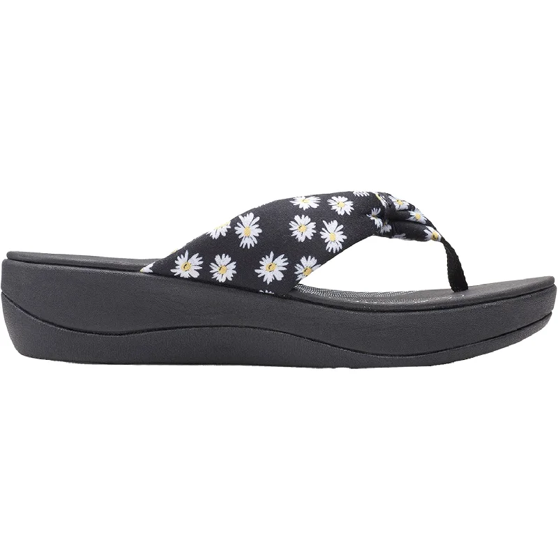 Waterproof sandals for hiking-Women's Clarks Cloudsteppers Arla Glison Black/White Daisies Fabric