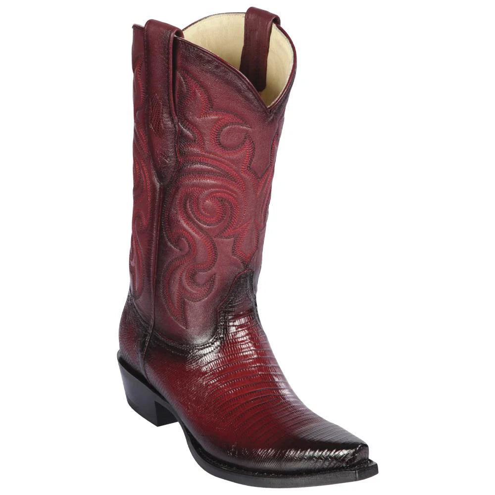 Cowboy boots with hand-tooled designsLos Altos 940743 Men's Faded Burgundy Genuine Teju Snip Toe Cowboy Boots