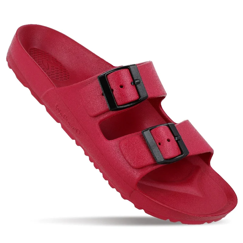 Sandals with firm soles-Walkaroo Men Slip On Slide Sandals  - WC4808 Maroon