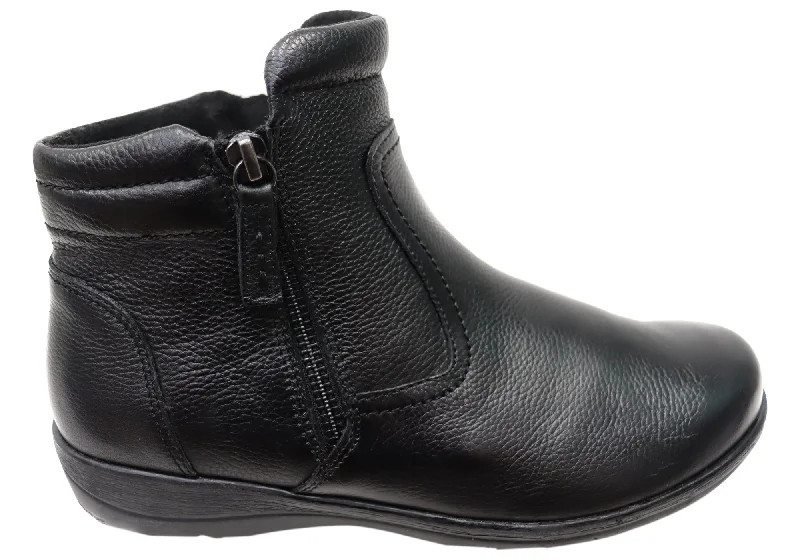 Ankle boots with poppy stitching-Caprice Nora Womens Extra Wide Comfortable Leather Ankle Boots