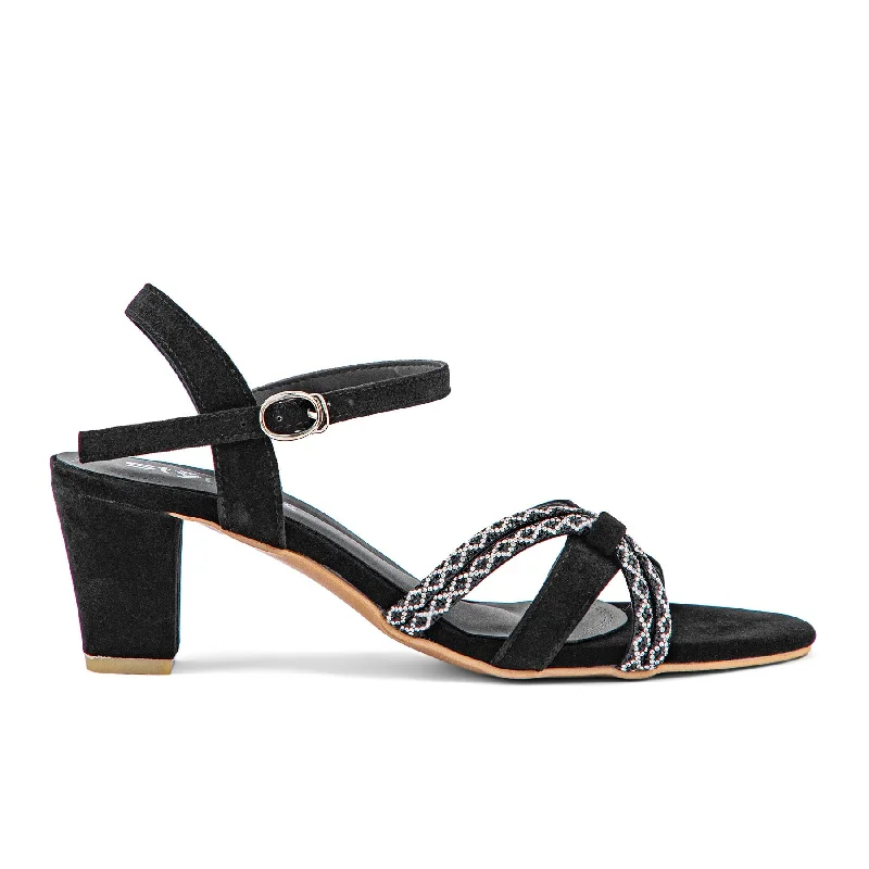 Sandals with plush heels-Black Fancy Sandal FN5978