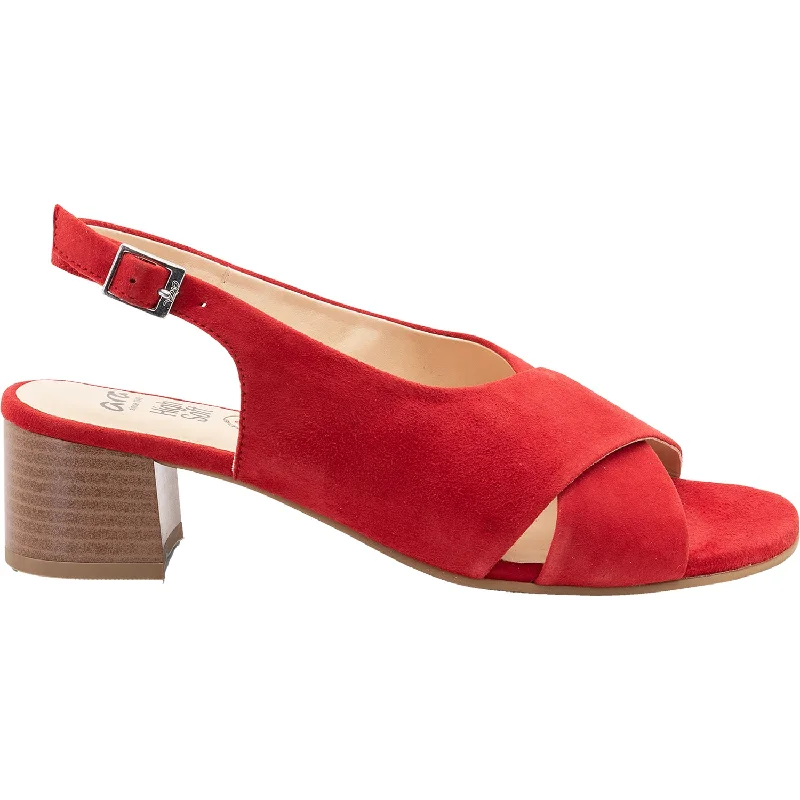 Sandals with firm soles-Women's Ara Petunia Red Kid Suede