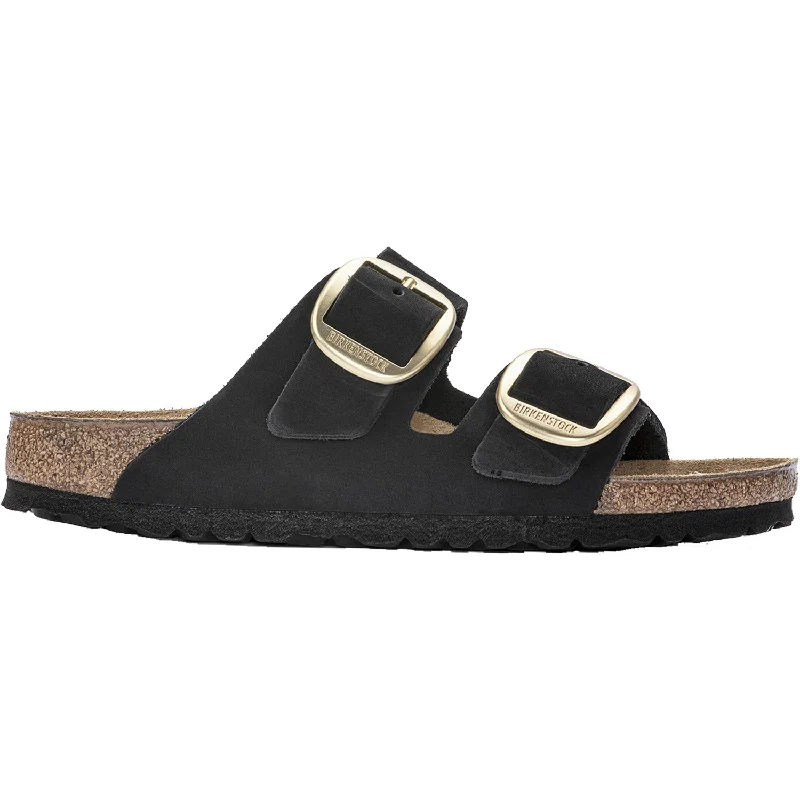 Sandals with bright soles-Women's Birkenstock Arizona Big Buckle Black Nubuck