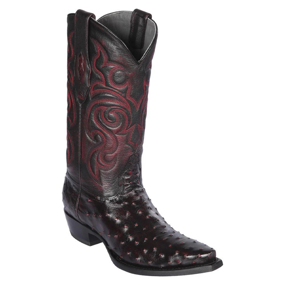 Cowboy boots with custom leather toolingLos Altos 940318 Men's Black Cherry Genuine Ostrich Snip Toe Cowboy Boots