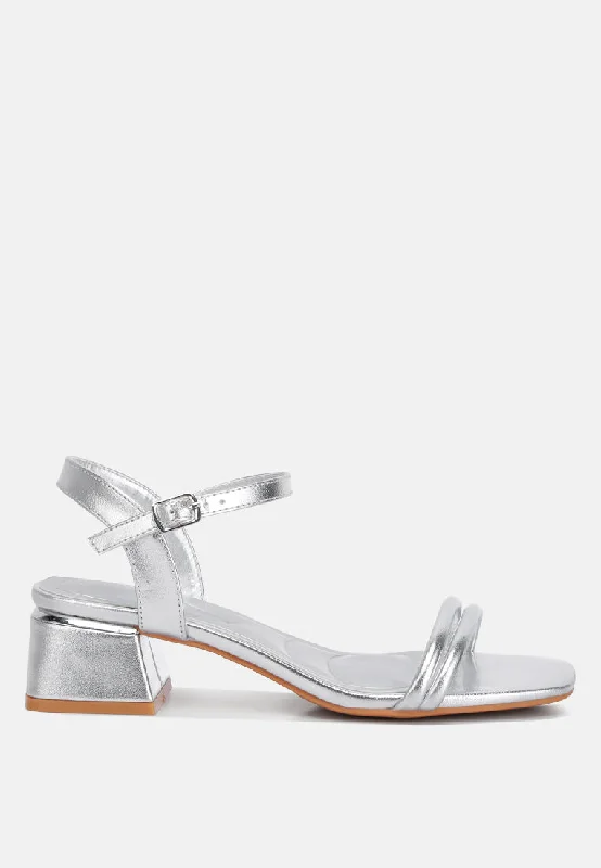 Heeled sandals soft green-zabou metallic ankle strap low block heels