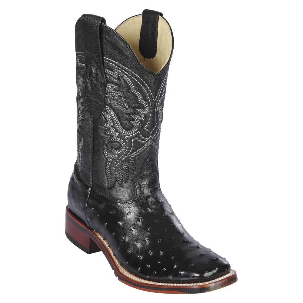 Cowboy boots with authentic leather lookLos Altos 8260305 Men's Black Genuine Ostrich Wide Square Toe Cowboy Boots