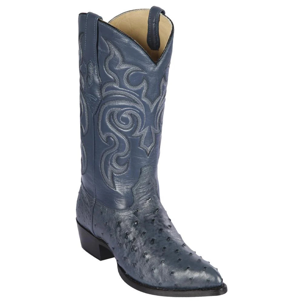 Cowboy boots with leather fringe trimLos Altos 990314 Men's Blue Jean Genuine Ostrich J Toe Cowboy Boots