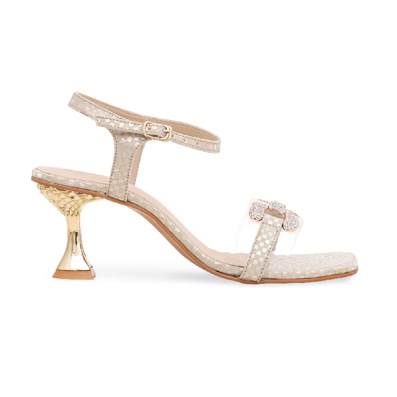 Sandals with sleek heels-Golden Fancy Sandal FN5566