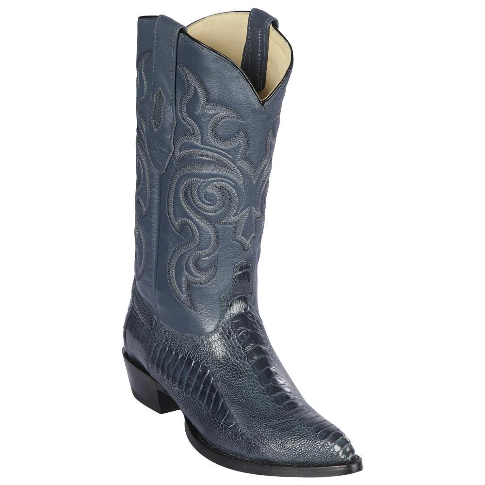 Cowboy boots with authentic cowboy charm -Los Altos 990514 Men's Blue Jean Genuine Ostrich Leg J Toe Cowboy Boots