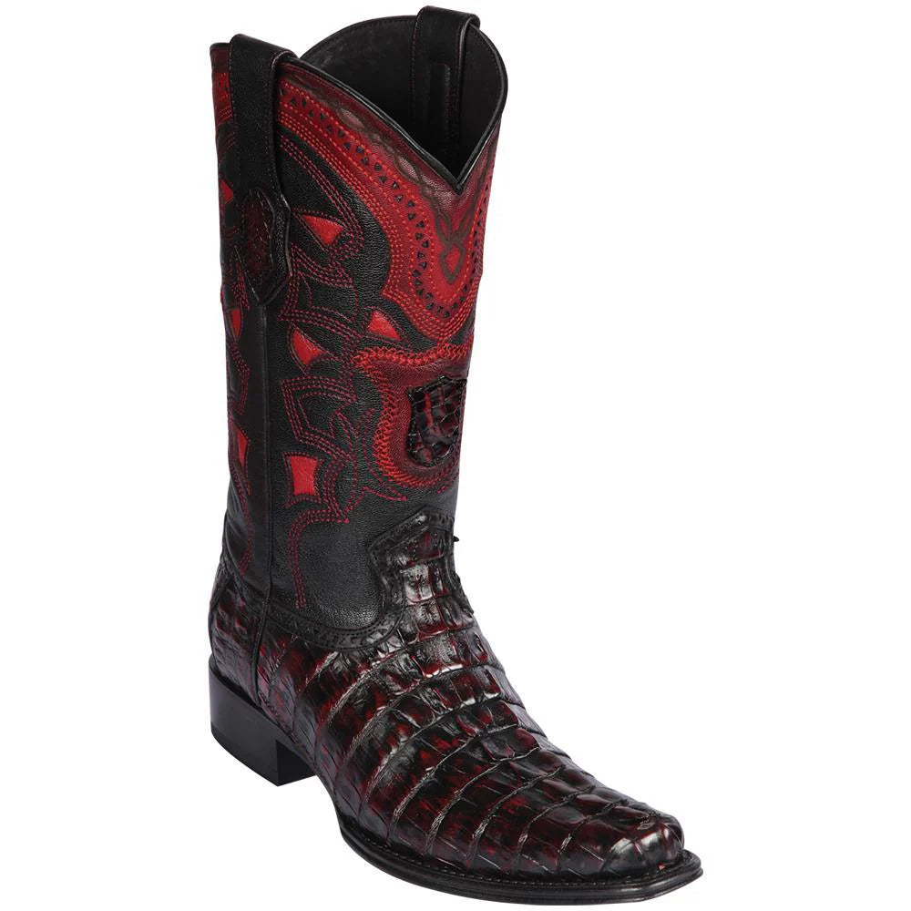 Cowboy boots for western wedding comfortLos Altos 760118 Men's Faded Cherry Genuine Caiman Tail European Square Toe Cowboy Boots