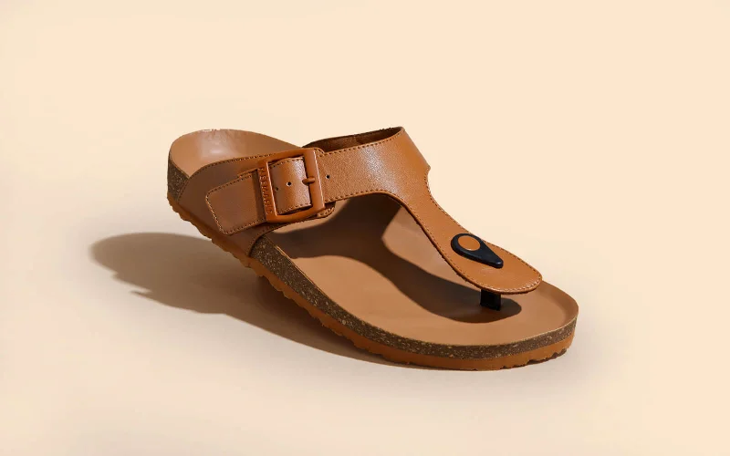 Sandals with plush soles-Cork Thong Sandals : Tan