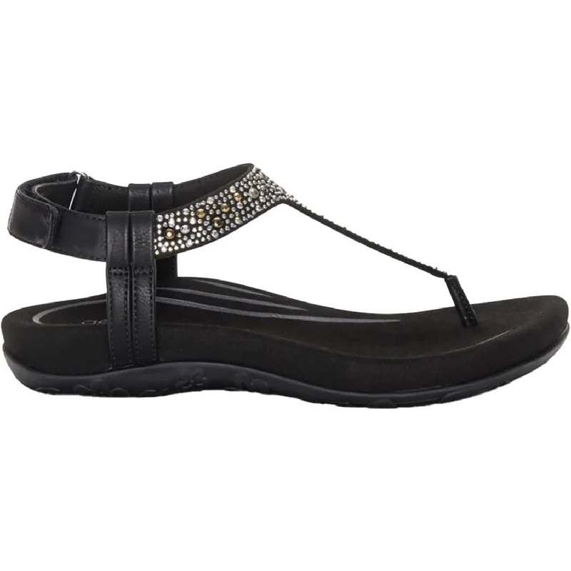 Sandals with soft insoles-Women's Aetrex Marni Black With Embellishments Synthetic