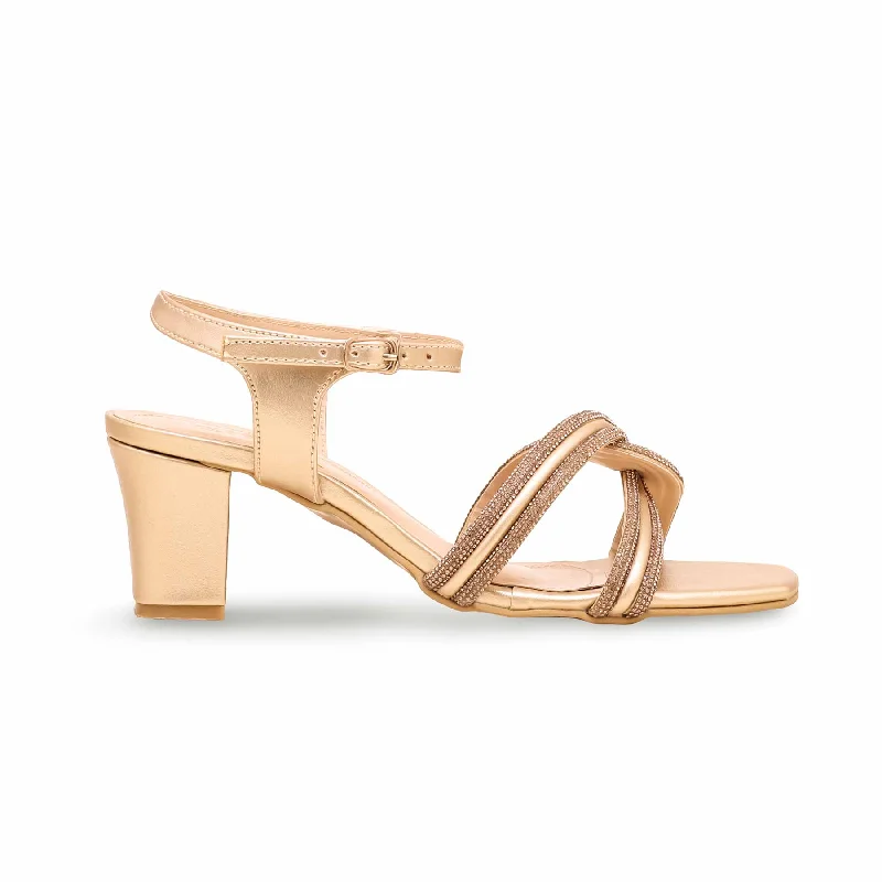 Sandals for beach heels-Golden Block Heel  Sandal FN5911