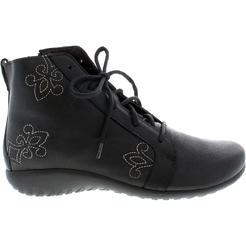 Booties for foot calmWomen's Naot Manga Soft Black Leather