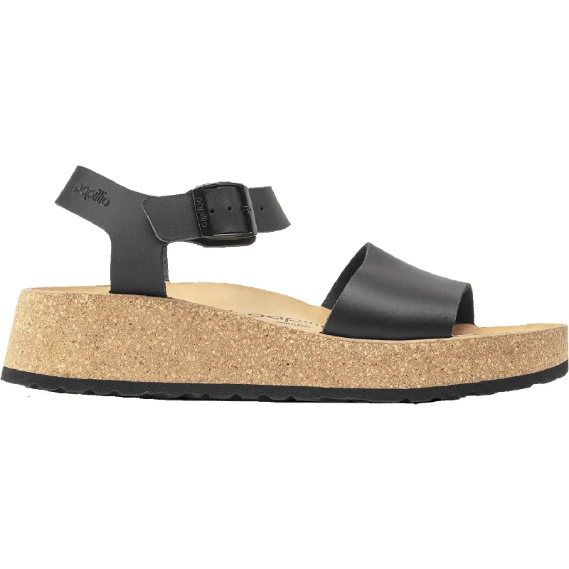 Sandals for casual soles-Women's Birkenstock Papillio Glenda Black Leather