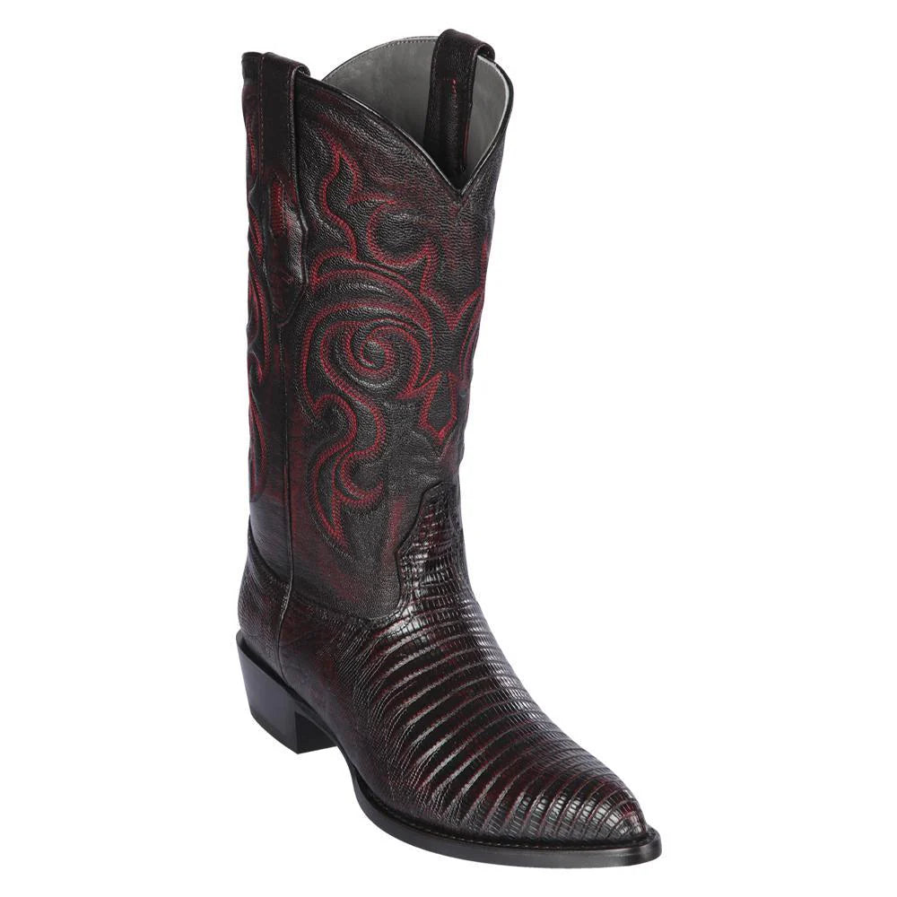 Cowboy boots with burnished leather comfortLos Altos 990718 Men's Black Cherry Genuine Teju J Toe Cowboy Boots