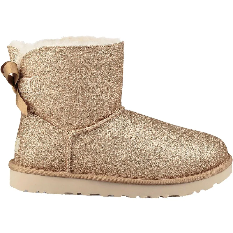 Booties with firm heelsWomen's UGG Mini Bailey Bow Sparkle Gold Textile