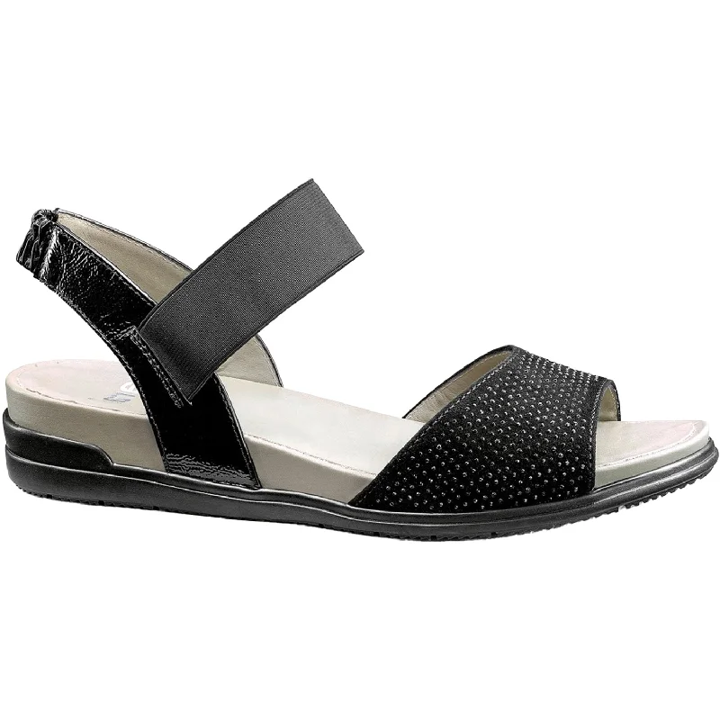 Sandals with adjustable straps-Women's Ara Vicky Black Suede/Patent