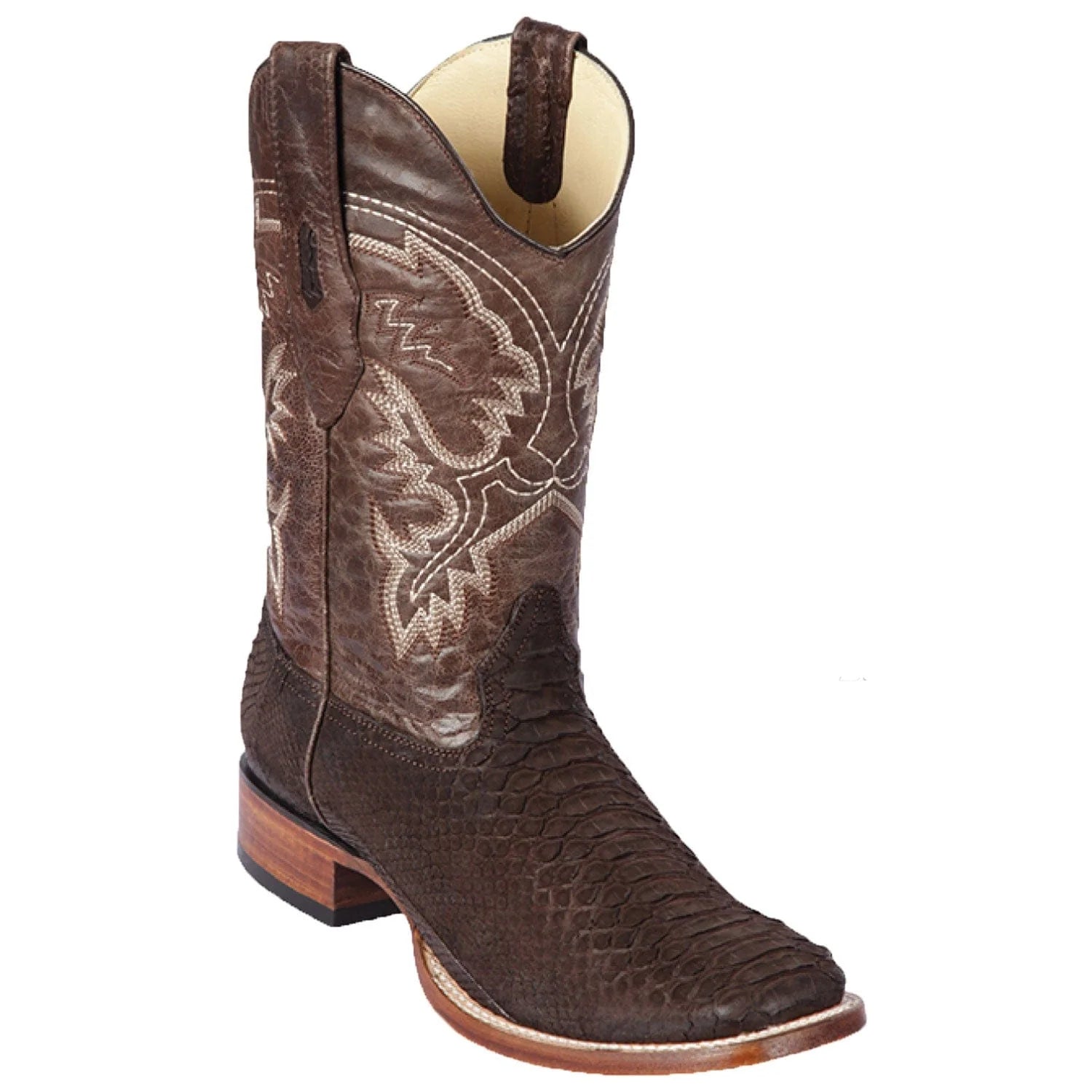 Cowboy boots with soft leather interiorLos Altos 822N5707 Men's Suede Brown Genuine Pyton Wide Square Toe Cowboy Boots