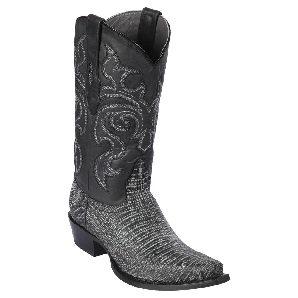 Cowboy boots with rustic turquoise trimLos Altos 940774 Men's Sanded Black Genuine Teju Snip Toe Cowboy Boots