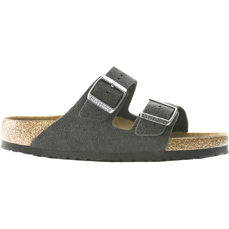 Sandals for active soles-Unisex Birkenstock Arizona Soft Footbed Velvet Grey Suede