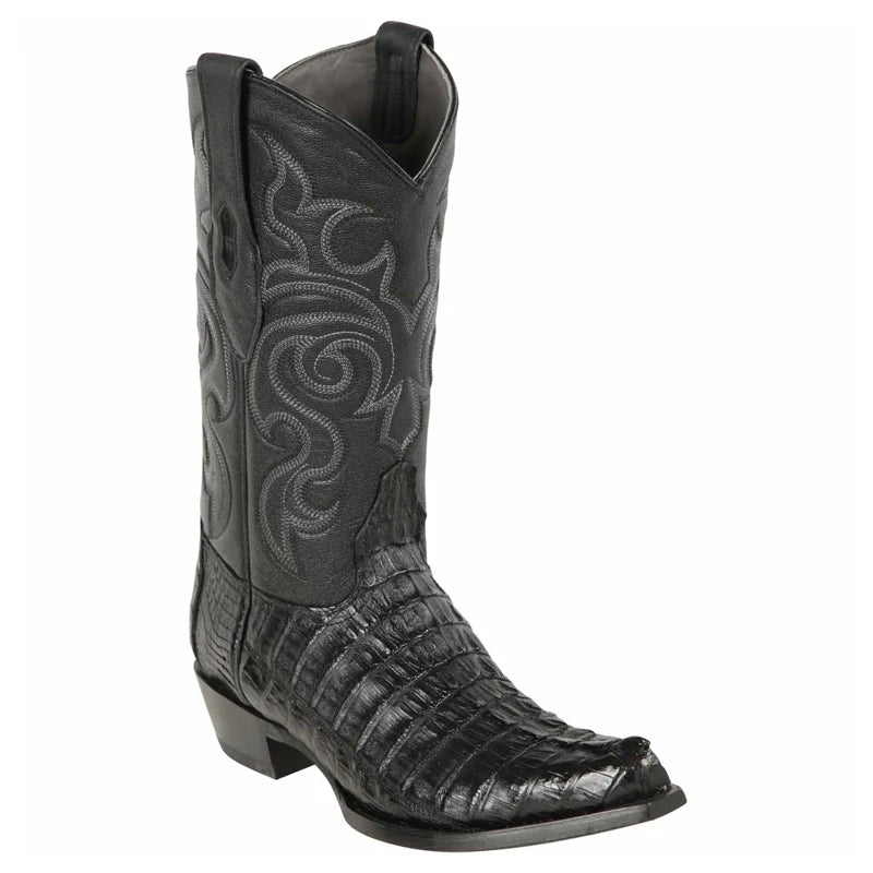 Cowboy boots with rustic metal studsLos Altos 940105 Men's Black Genuine Caiman Tail Snip Toe Cowboy Boots