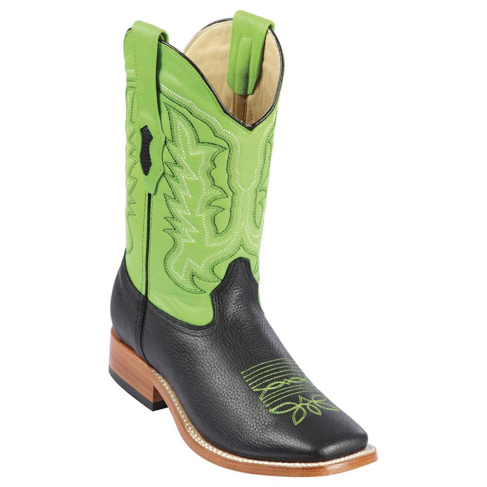 Cowboy boots with vintage cowboy lookLos Altos 8272705V Men's Black/Green Genuine Grisly Wide Square Toe Cowboy Boots