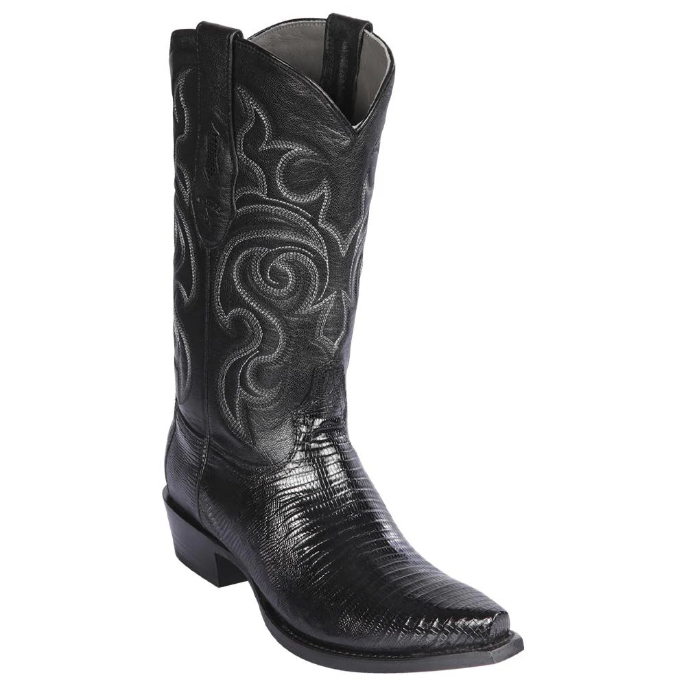 Cowboy boots with leather sole comfortLos Altos 940705 Men's Black Genuine Teju Snip Toe Cowboy Boots