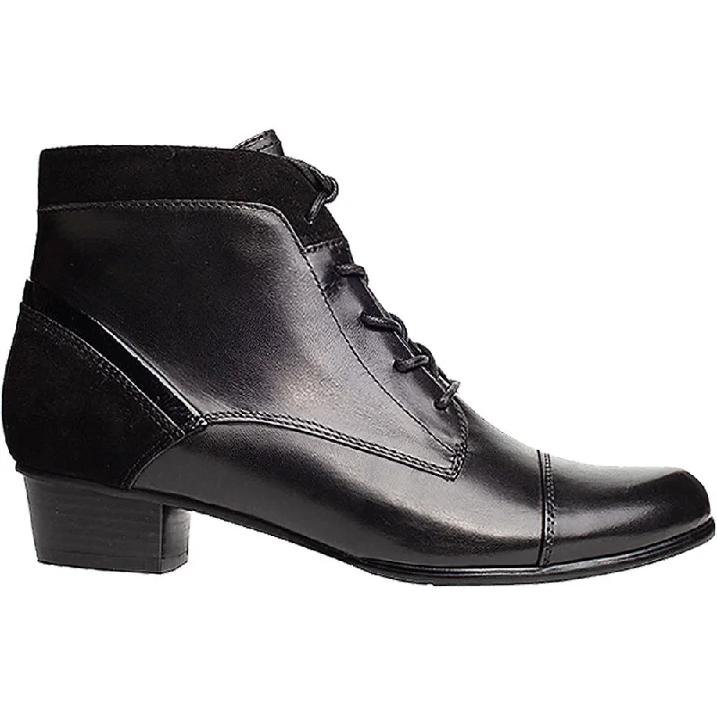 Ankle boots for casual ease-Regarde Le Ciel Women's Stefany-377 Lace / Zip Up Ankle Boot Black Leather