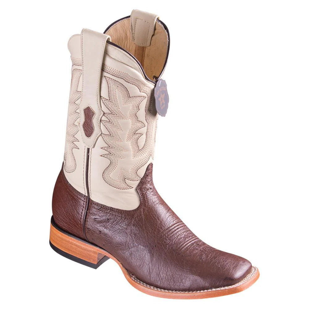 Cowboy boots with weathered suede finishLos Altos 8279707 Men's Brown Genuine Smooth Ostrich Wide Square Toe Cowboy Boots