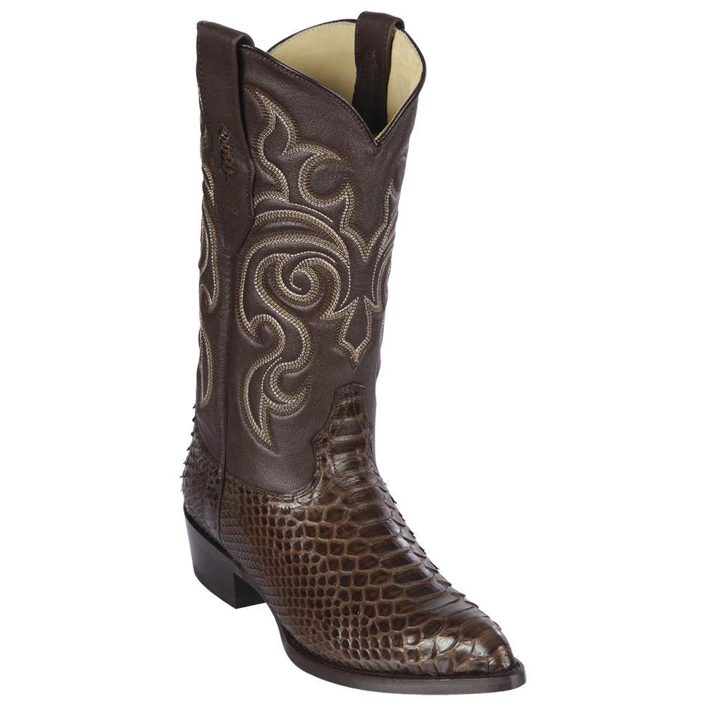 Cowboy boots with weathered leather styleLos Altos 995707 Men's Brown Genuine Python J Toe Cowboy Boots