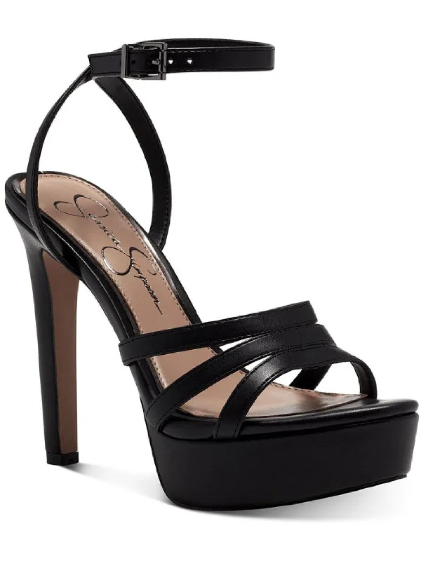 Heeled sandals with chunky sole heel-Womens Rhinestone Ankle Strap Platform Heels